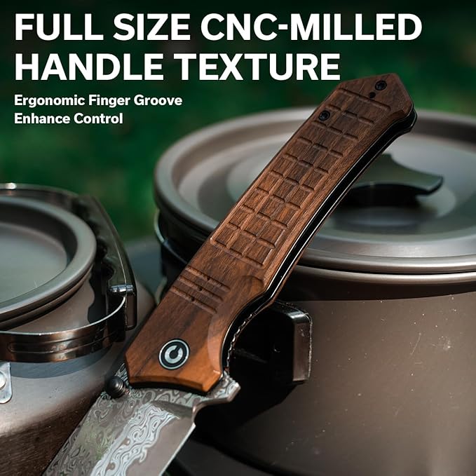 CIVIVI Tacticorix Pocket Knife for Men Women, EDC Flipper Folding Knife with 3.7" Damascus Blade Wood Handle for Camping Hunting C23055-DS1 (Wood)