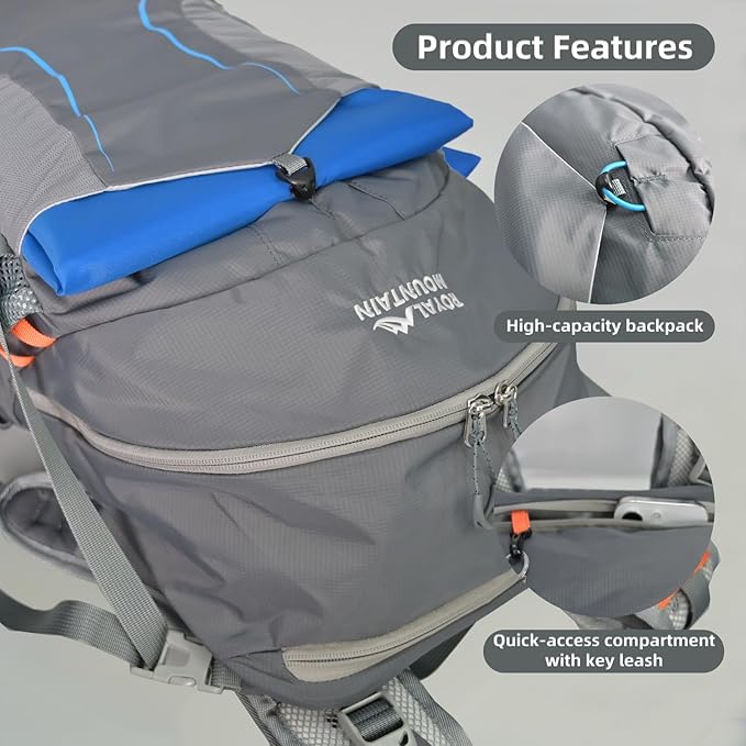 30L Hiking Backpack Lightweight Waterproof and Durable Backpack with Ventilated Sweat-Wicking Internal Frame Daypack for Men and Women Camping Travel and Outdoor Adventures,Grey