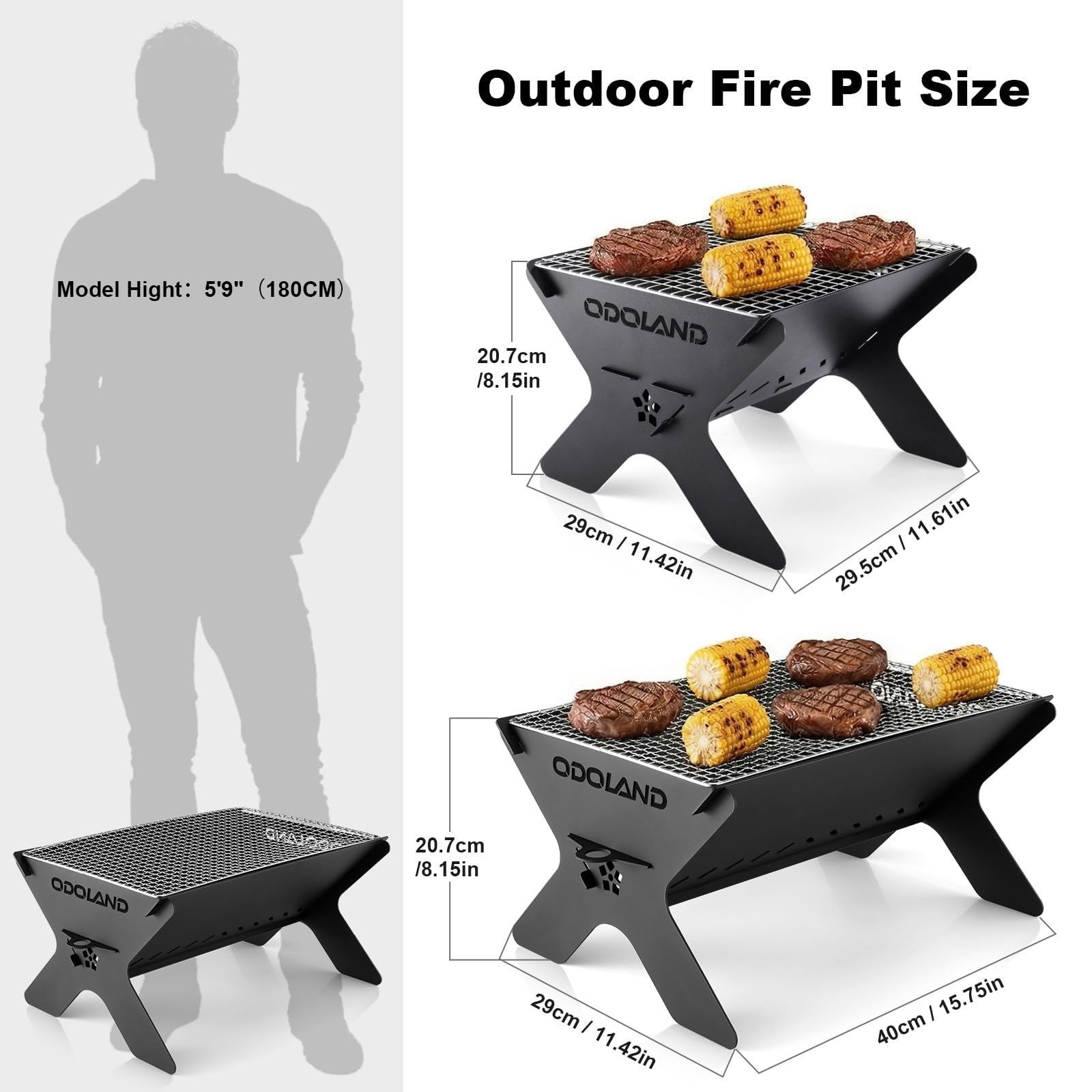 Odoland Portable Folding Charcoal Grills for Outdoor Cooking Bonfire BBQ