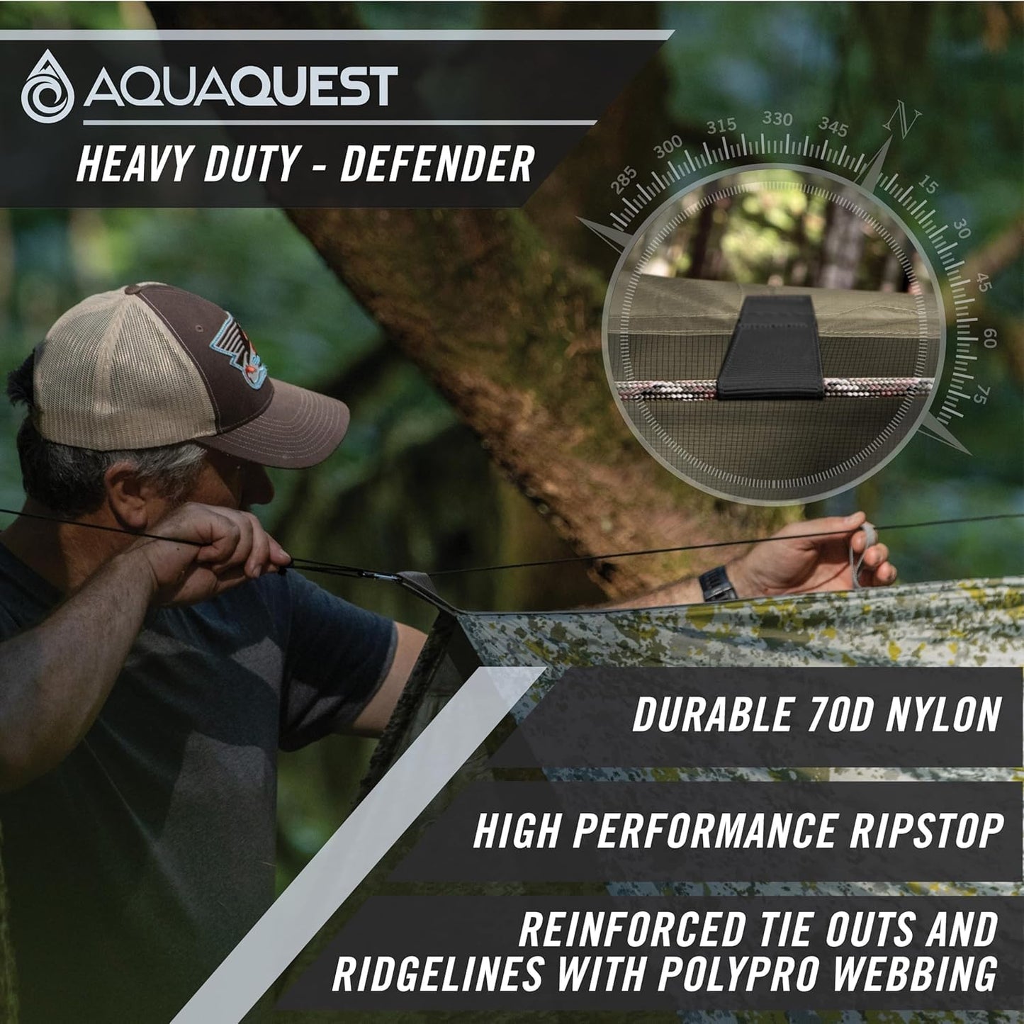 AquaQuest Defender Tarp – Heavy-Duty Waterproof (20,000 mm) Seam-Taped Rain Fly for Camping