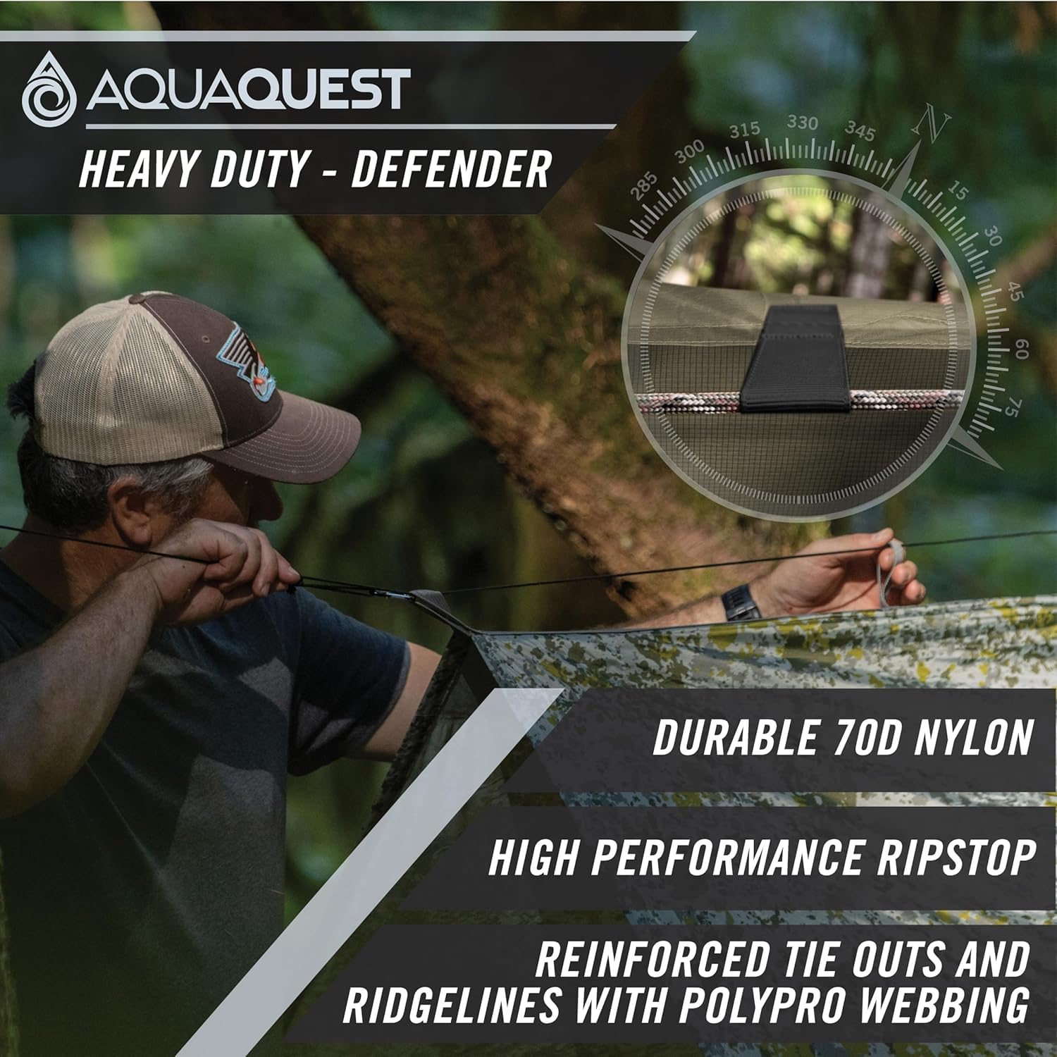 AquaQuest Defender Tarp – Heavy-Duty Waterproof (20,000 mm) Seam-Taped Rain Fly for Camping