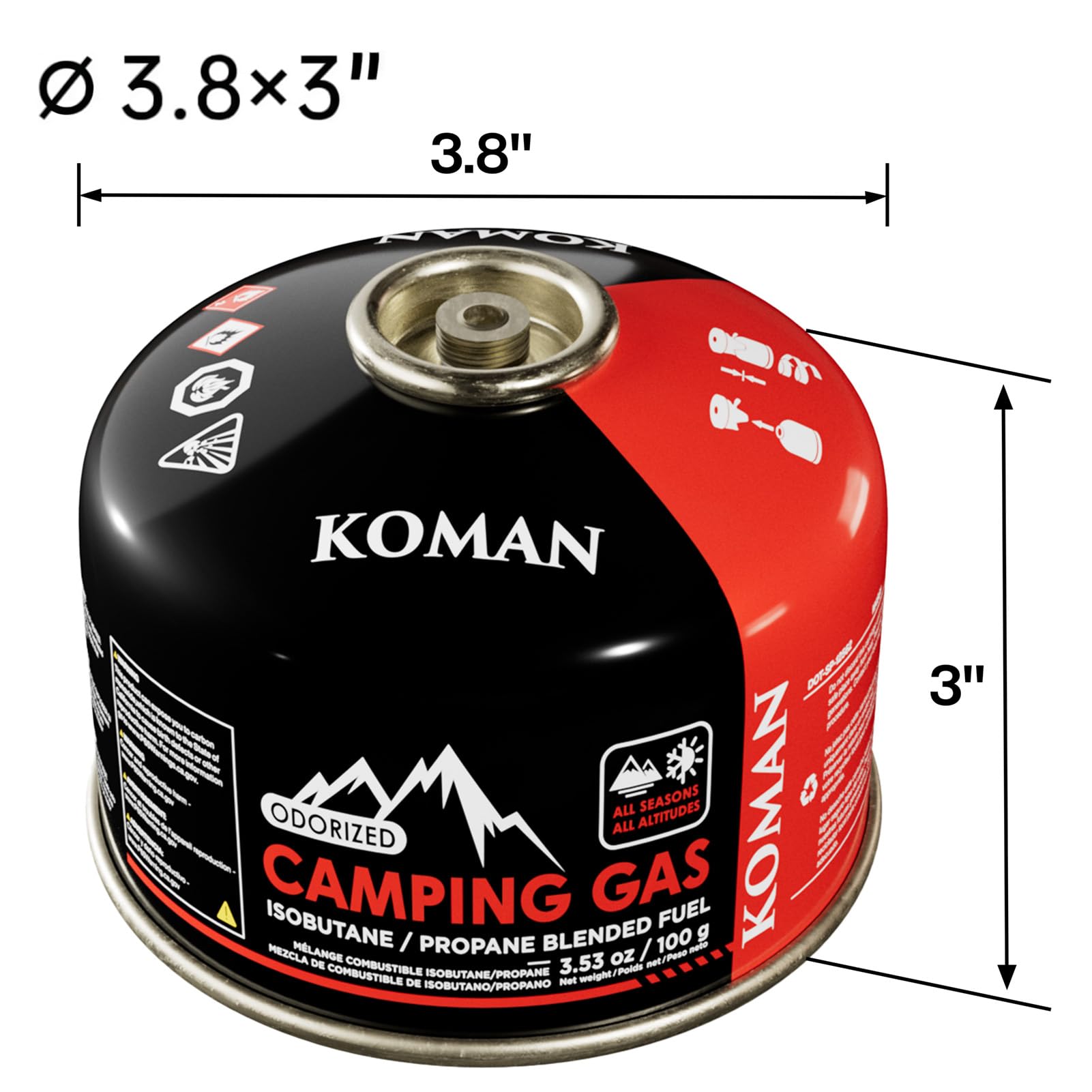 KOMAN Isobutane Fuel Canister 100 Gram Camping Stove Fuel Butane Propane Blend Camping Fuel Gas