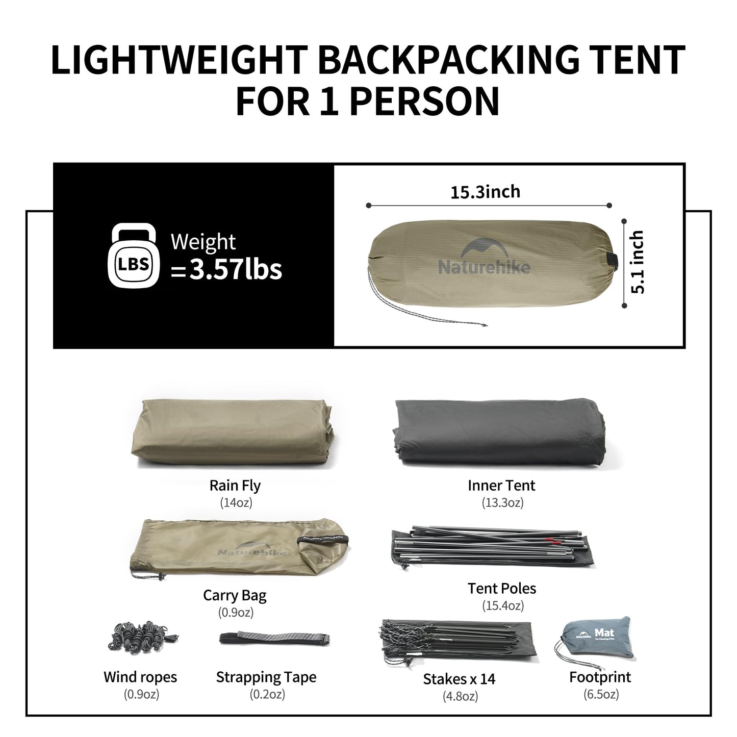 Naturehike Cloud-Up 1 Person Tent, Lightweight Backpacking Tents for One Man, Waterproof Ultralight