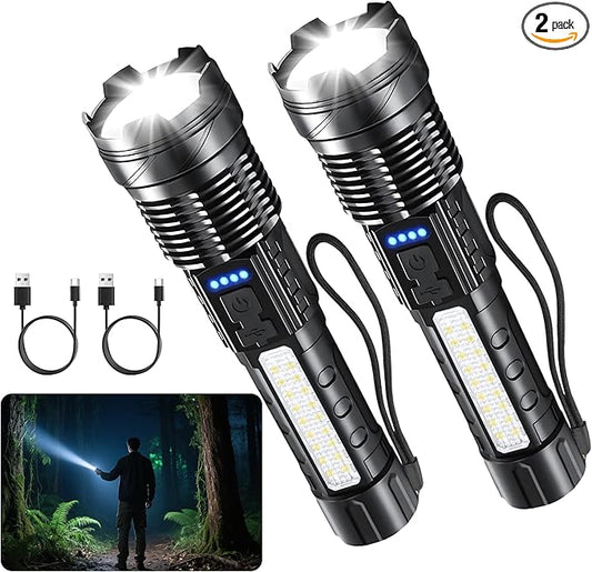 Rechargeable Flashlights High Lumens, 7Modes Flashlight Rechargeable, Super Bright LED Flashlight with Adjustable Tactical Flash Light, Handheld Flashlight for Home, Emergency, Camping, 2 Pack
