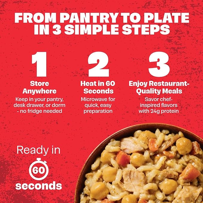 Born Simple Ready to Eat Meals with Sporks, Thai Style Chicken Bowl, Improved Recipe - 22g Protein, Prepared Meal, Microwavable Entree, 11 oz (Pack of 6)