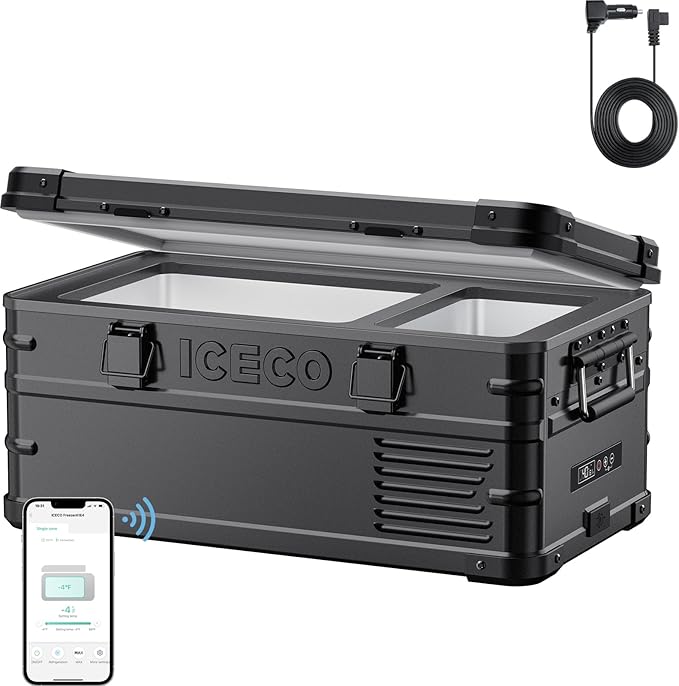 ICECO APL20 Portable Freezer with DC Cable, 21 Qts 12V Refrigerator, Aluminum Car Fridge with SECOP Nano Compressor, -4℉~68℉, 12 Volt Electric Cooler Powered by AC/DC or Solar, for Boat, Truck