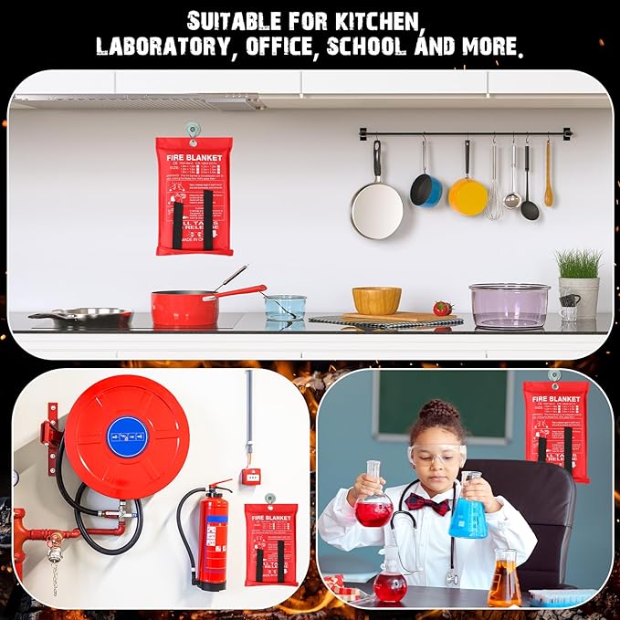 Macarrie 60 Pack 39??x 39??Fire Blanket Emergency for Home and Kitchen Safety Suppression Blanket Fiberglass Fireproof Survival for Fireplace Car Office Camping (Red)