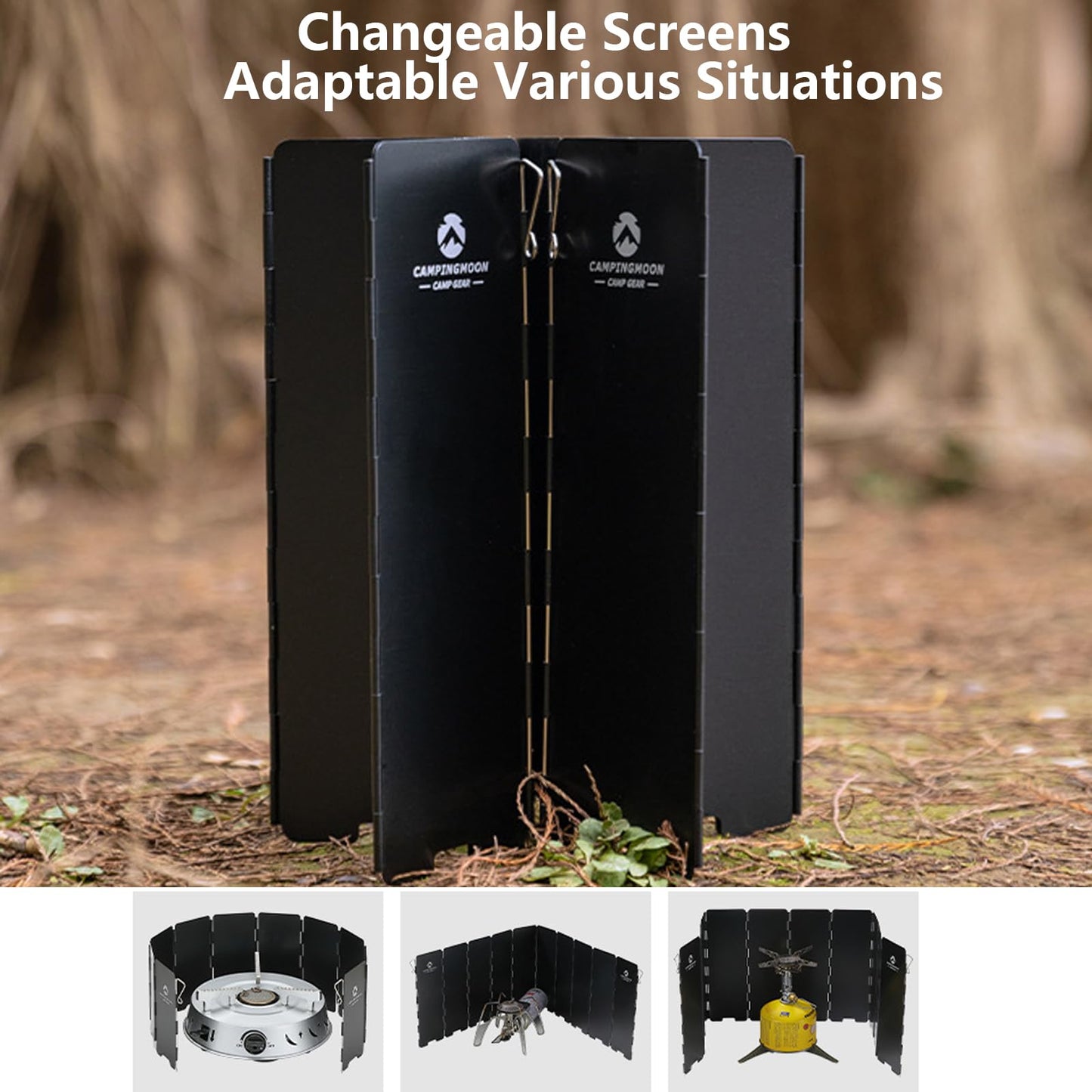 Campingmoon Camp Stove Windscreen, 10 Plates Foldable Aluminum Wind Shield