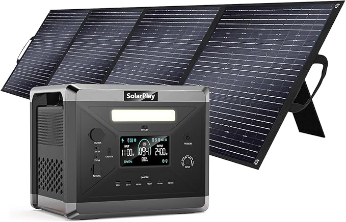 SolarPlay Portable Power Station 2400W, 2106Wh Solar Generator with 200W Solar Panel 1.5Hrs Fast Charging LiFePO4 Battery 4 AC Outlets(Peak 4800W) Emergency Power Station for Outdoor Battery Backup