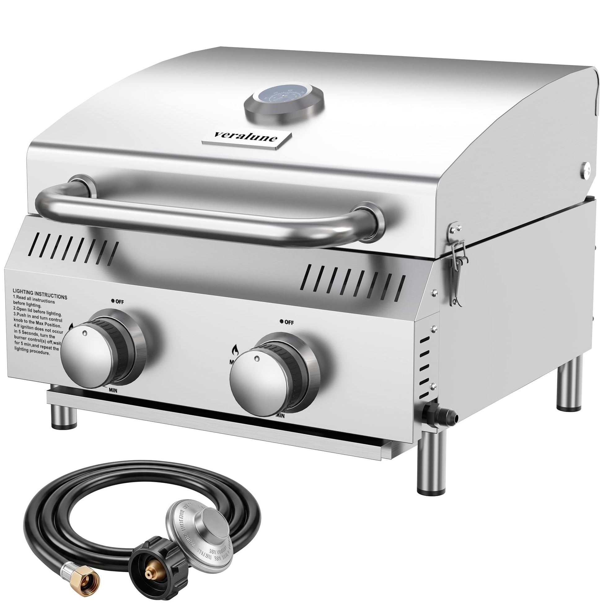 Veralune 2-Burner Tabletop Gas Grill, 22000 BTU Stainless Steel Grill