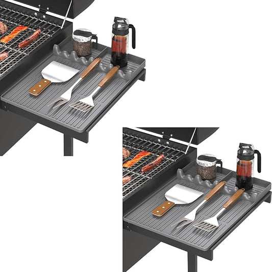 Griddle Mat Compatible with Blackstone, Silicone Grill Tools with Drip Pad, Spatula Mat for Outdoor Grill, Side Shelf Pad (Grey-2Pcs)
