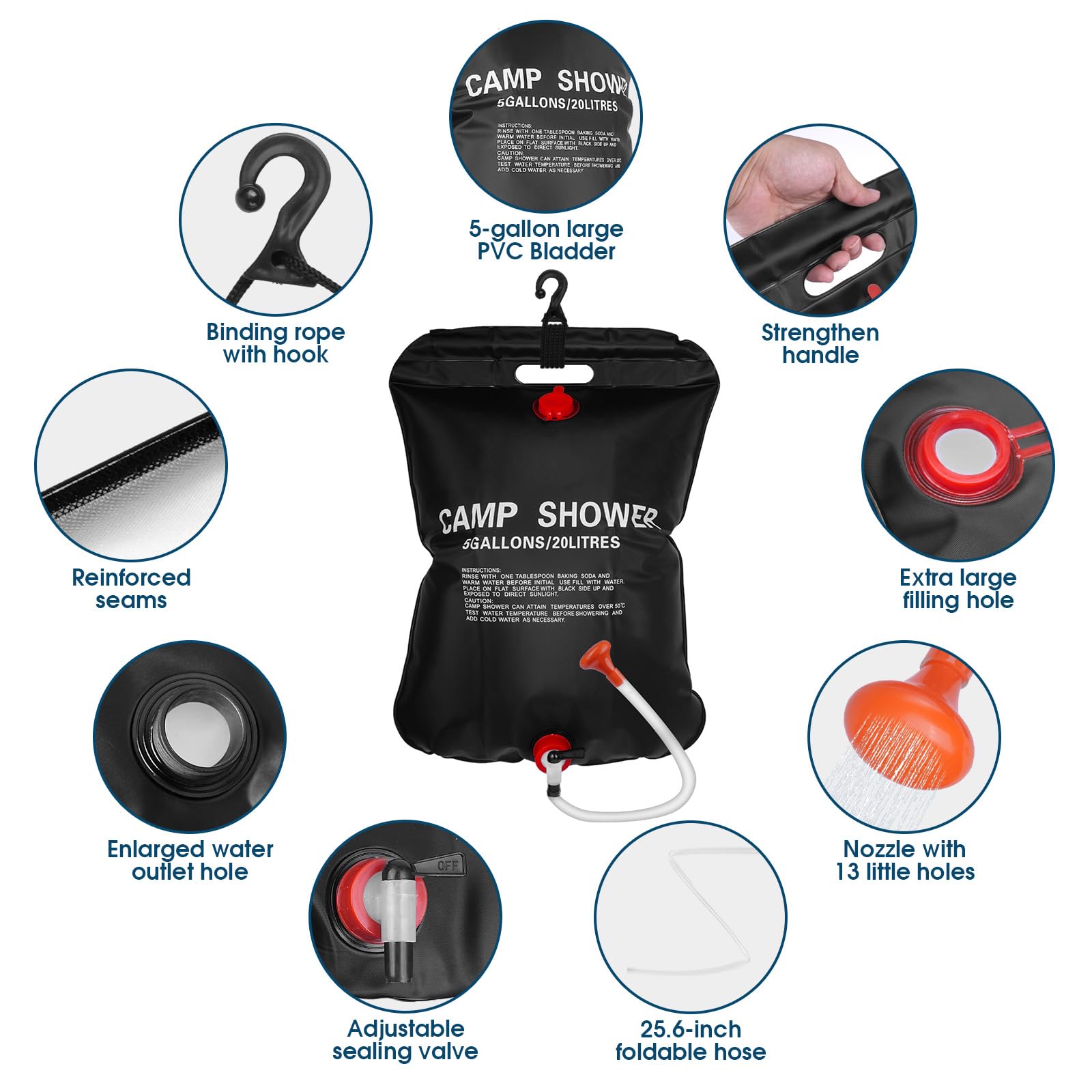OUTDOORSEPIC Solar Camp Shower Camping Shower Bag Solar Shower Bag Solar portabler Shower for