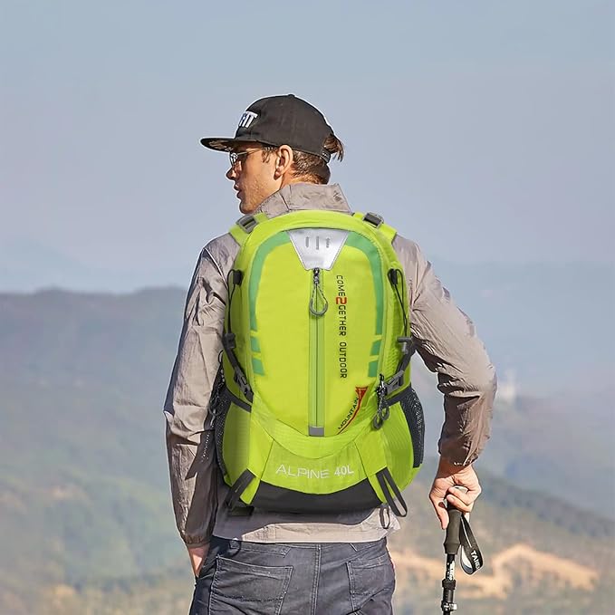Hiking Backpack Camping 40L Outdoor Daypack Lightweight Travel Backpack with Rain Cover for Women Men (Green)