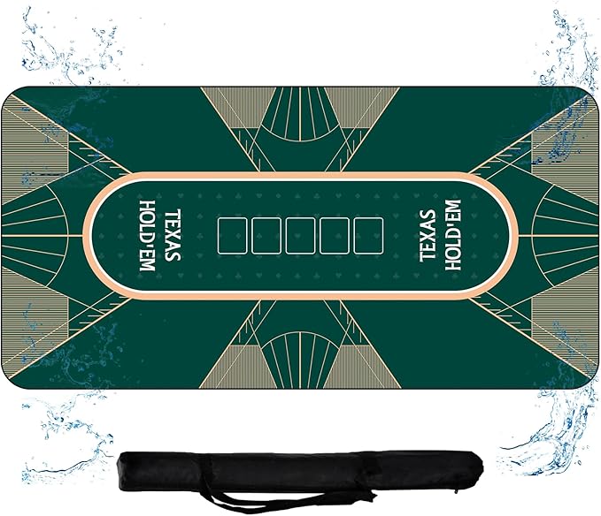 CONTINUE Upgraded Waterproof Poker Mat 8 Players Texas Hold'em Poker Mat Professional Poker Mat Anti-Slip Rubber Poker Table Top Layout with Carrying Bag for Poker Games, Blackjack, Casino（70 x 35 ）