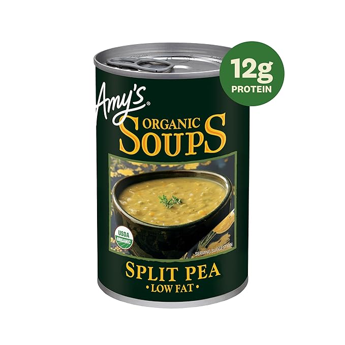 Amy's Soup, Vegan Split Pea Soup, Gluten Free, Made With Organic Split Peas and Vegetables, Canned Soups, 14.1 OZ (12 Pack)