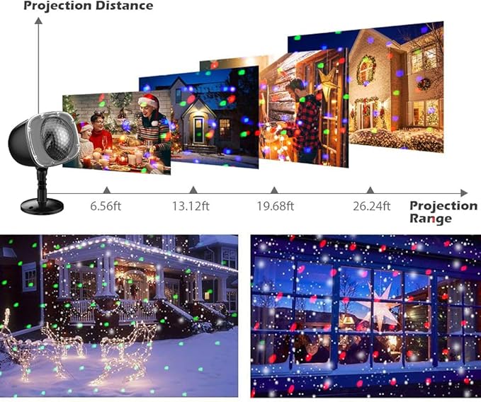 Christmas Snowfall Projector Lights,FLEVO LED Light Projector,Outdoor Holiday Lights with Clear Rotating Snow Falling Lamp for Halloween Xmas Party Garden Landscape Decoration