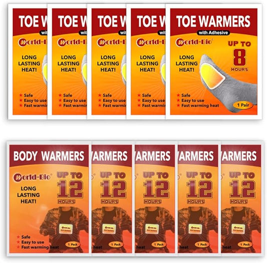 WORLD-BIO Toe Warmers Adhesive 10/20/30/40 Pairs - Long Lasting Safe Natural Odorless Air Activated Warmers Up to 8 Hours of Heat - Heated Insoles Toe Foot Warmers Keep Foot Warm in Chill Winter
