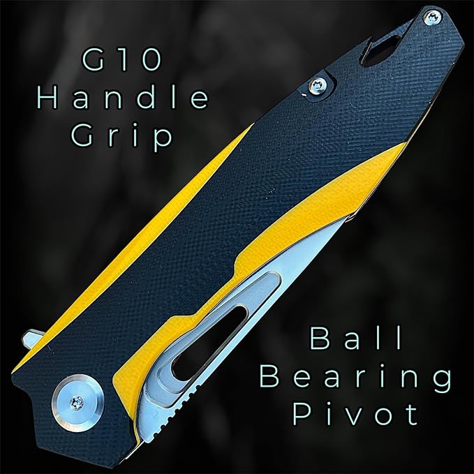 TACTICAL GEARZ Pocket Folding Knife for EDC, D2 Steel Blade, Dual Color G10 Handle, Includes Sheath (Kuma Yellow/Black)