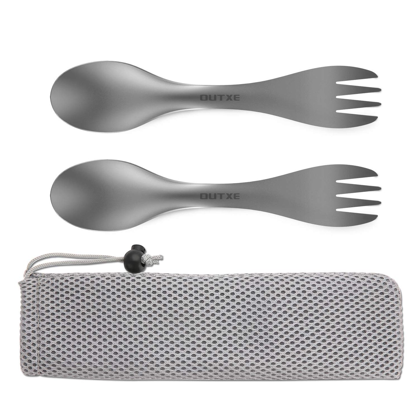 OUTXE Titanium 2 in 1 Fork and Spoon Combo 2-Pack Ultra Lightweight Camping Utensil, Eco-Friendly