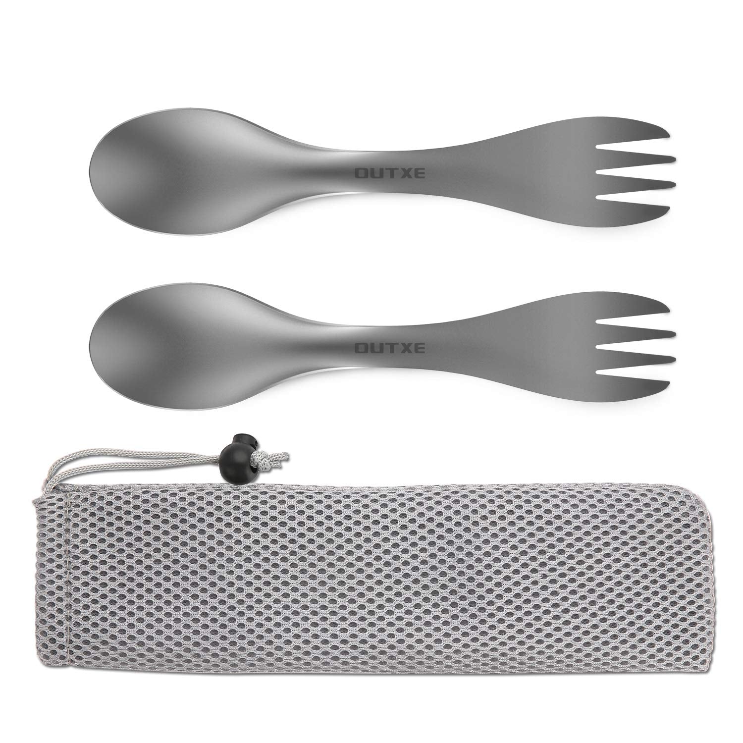 OUTXE Titanium 2 in 1 Fork and Spoon Combo 2-Pack Ultra Lightweight Camping Utensil, Eco-Friendly