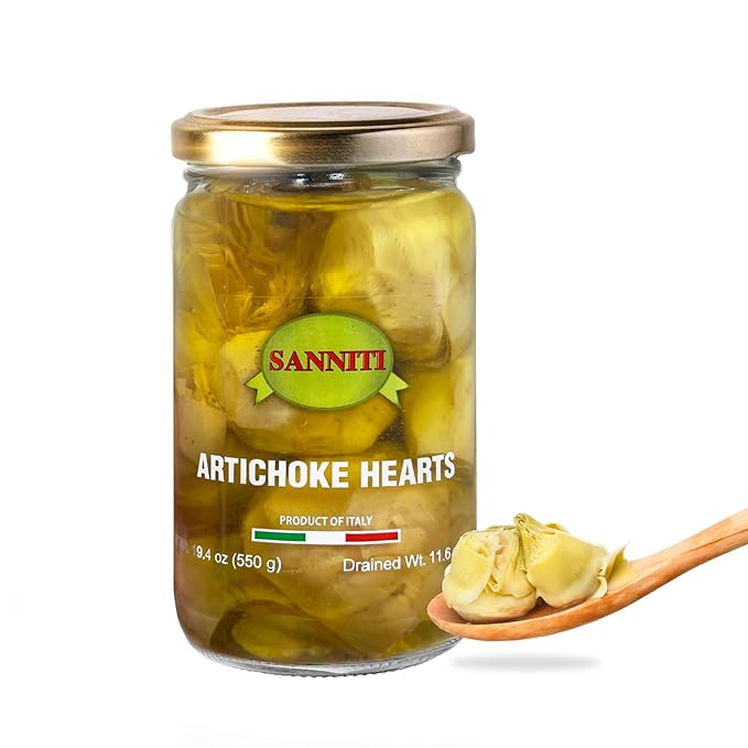 Sanniti Italian Artichoke Hearts in Jar | Authentic Italian Flavor | Perfect for Appitizers, Pasta, Salads, & Dips | 19.4 oz