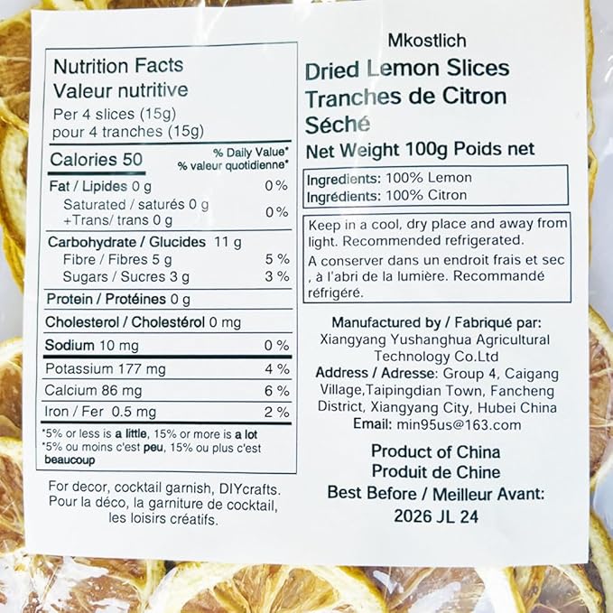 Mkostlich Dried Lemon Slices Bulk, 100g/3.52oz Natural Dehydrated Lemon Slices for Cocktails Garnish/ Tea/ Baking, No Sugar Added