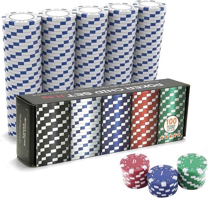 100PCS White Casino Poker Chips Set, 11.5 Gram Plastic Clay Blank Game Chips for Poker Card Games Texas Holdem Blackjack Gambling (with Gift Box)