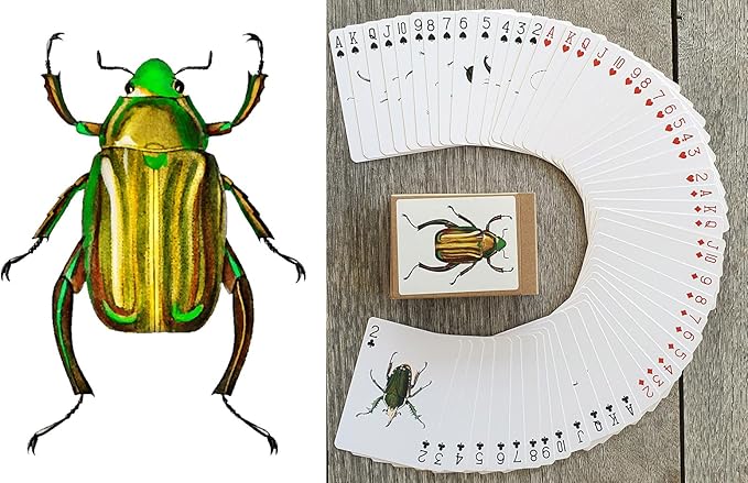Bugs Kingdom Playing Cards (Poker Deck 54 Cards All Different) Beetles Bugs Entomology Art Creepy Crawlies and Quirky Insect Unique Vintage Illustration Designs