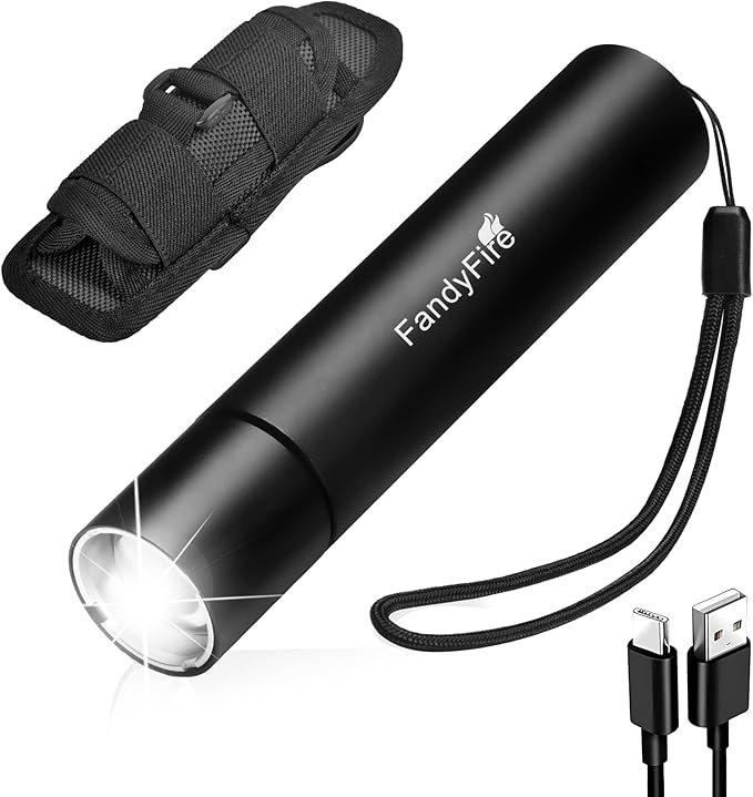 Tactical Flashlight with Holster Rechargeable - Super Bright Mini LED Flashlight,3 Modes Zoomable Waterproof EDC Flash Light for Home, Emergncies, Camping