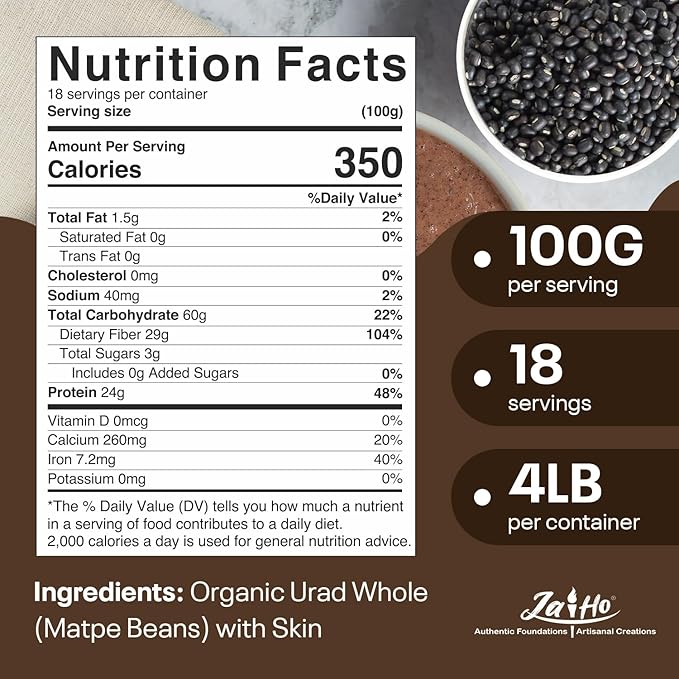 Jai Ho Certified Organic Kabuli Chana Garbanzo Beans 4 lb | Chickpeas Lentils | Indian Kabuli Chole Chana | USDA Organic | Non-GMO | Chemical-Free | Premium Quality Kosher (4 Pound, Urad Whole (With Skin))