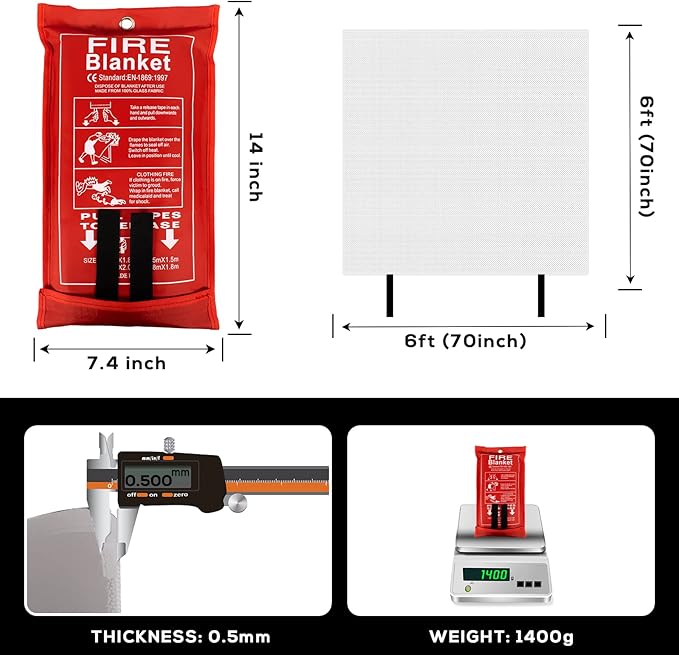 FLASLD Fire Blanket for Home and Kitchen, Fiberglass Fire Blankets Emergency for People, Flame Retardant Protection and Heat Insulation (6 ft x 6 ft)