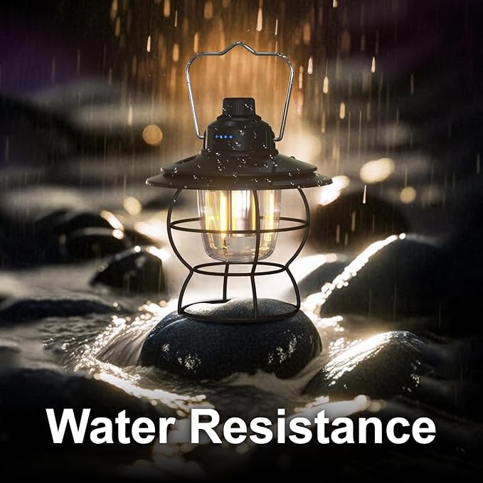 LED Camping Lantern Rechargeable Dimmable, Portable Vintage Outdoor Lantern 2700-6500K Waterproof, Hanging Retro Lamp Indoor Outdoor for Garden, Hiking, Emergency, Black