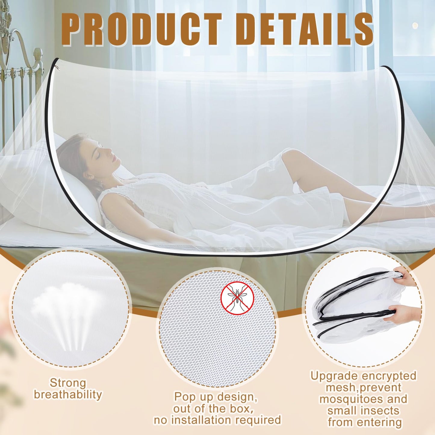 Vincreem 2 Pcs Mosquito Netting for Camping Bed 78 * 31 * 22 Inch, White