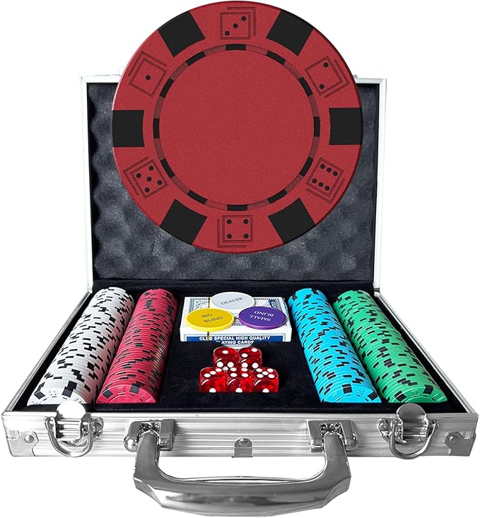 Poker Set 200-pcs with Aluminum Carrying Case & 11.5g Professional Weight Chips 2 Decks Plus 5 Poker Dice Waterproof, Poker Kit Casino Game