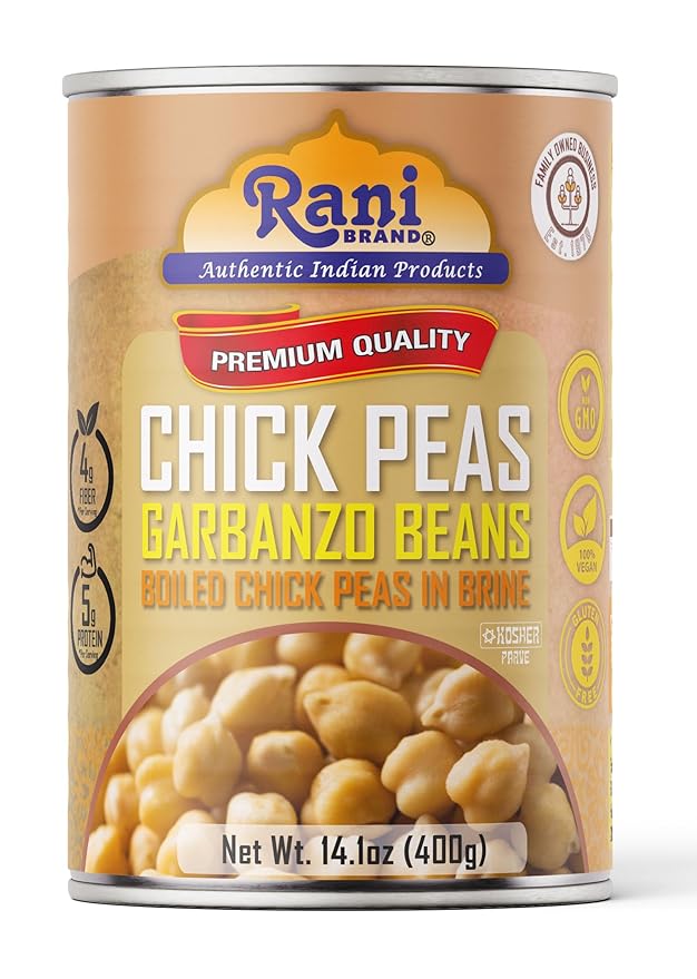 Rani Chick Peas, Garbanzo Beans (Boiled Chick Peas in Brine) Kabuli Chana 14oz (400g) Pack of 24 ~ Easy Open Can | All Natural | Vegan | Gluten Friendly | NON-GMO | Kosher | Indian Origin