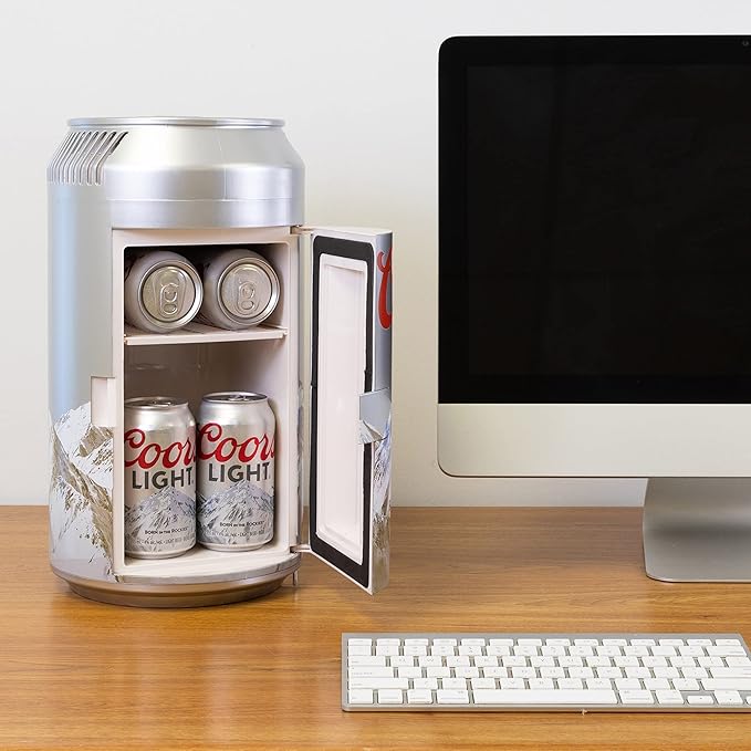 Coors Light Mini Fridge - Refrigerator for Bedroom Office, Portable Table Top Beverage Cooler, 12V 110V Refrigerador For Drinks, Soda, Wines, Use In Car, Dorm, Outdoor, 8 Can