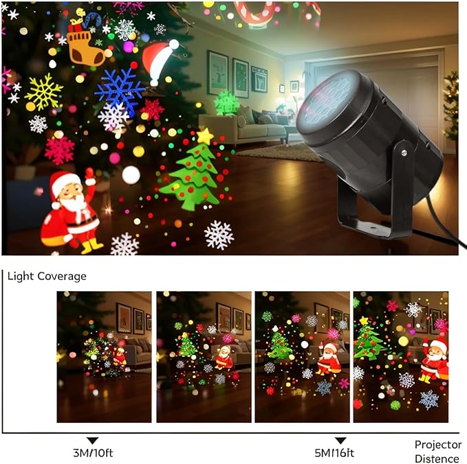 Christmas Projector Lights Indoor/Outdoor, Led Lights Projector for Christmas Decorations, Holiday Projector for Christmas Party,2025 Upgrade Christmas Indoor for Home，Xmas Gift