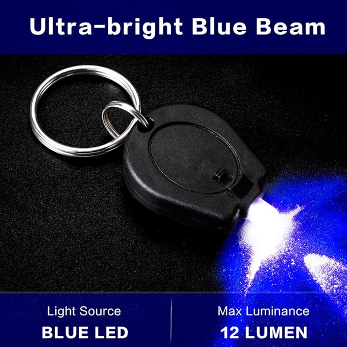 12 Pack Ultra Bright Blue Light Keychain Flashlight, Mini Blue LED Key Chain Flashlight for Night Observation