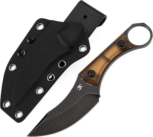 KANSEPT Niko Fixed Blade Knife, 3.54'' Blackwash D2 Sharp Blade with Yellow PEI Fine Texture Handle, Adjustable Kydex Sheath for Edc Hunting Survival Camping G004A11