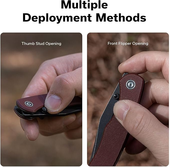 CIVIVI Clingman EDC Pocket Folding Knife with Titanium Reversible Clip, 2.99" Nitro-V Blade G10 Handle Liner Lock Knife, Gift for Men Women C23065-2 (Burgundy)