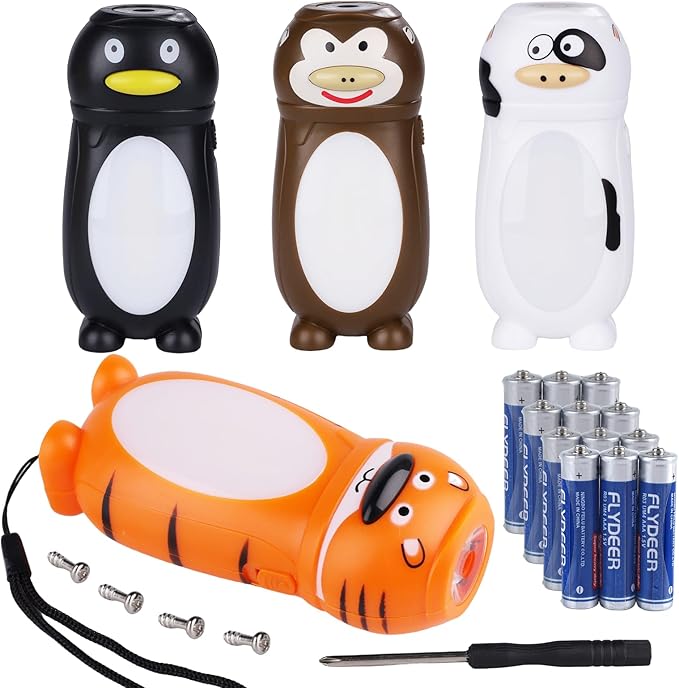 KunHe 4 Pack Animal Flashlights for Kids 2 in 1 Toddler Flashlight Camping Lantern Flashlights Camping Essentials for Kids Toddlers Lantern Cute Flashlight Christmas Gift for Girls Boys
