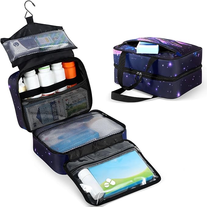 Fustylead Magic Aesthetic Purple Mushrooms and Stars Large Medical Storage Bag with Zipper Empty First Aid Bag Trauma Kit for Traveling Hiking Camping Backpacking