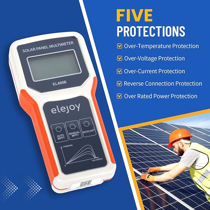 400W Solar Panel Tester Photovoltaic PV Multimeter with MPPT, 12-60V Voc, 0-20A Isc, Battery-Free Portable, LCD Display with MC4 & Alligator Clips for DIY Home RV Solar Test