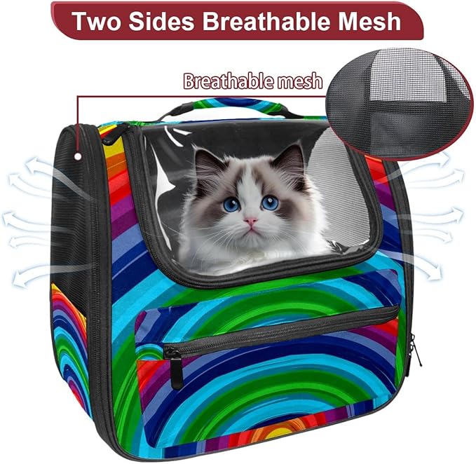 Rainbow Cat Carriers Dog Carrier Pet Carrier with Locking Safety Zippers for Cats, Kitties, Puppies and Small Dogs