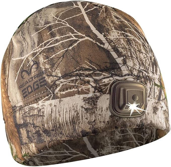 POWERCAP LED Hat Light 150 Lumens Rechargeable Fleece Beanie with Bright Built-in Headlamp Waterproof LED Warm One Size Cap (US, Alpha, One Size, Real Tree Edge 3.0)