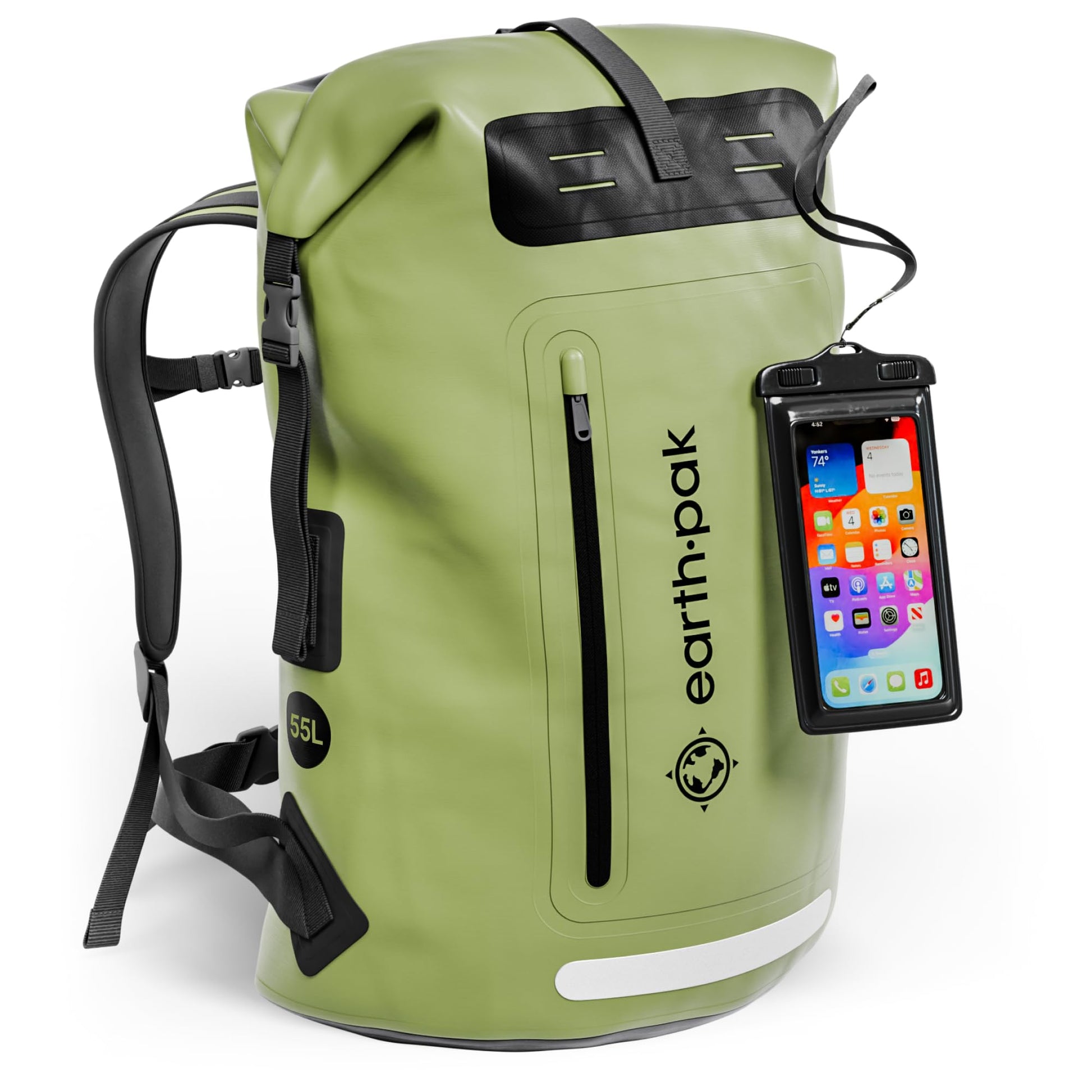 Earth Pak Waterproof Backpack - Heavy Duty Hiking Backpack - Roll-Top Closure Bag - Cushioned Dry