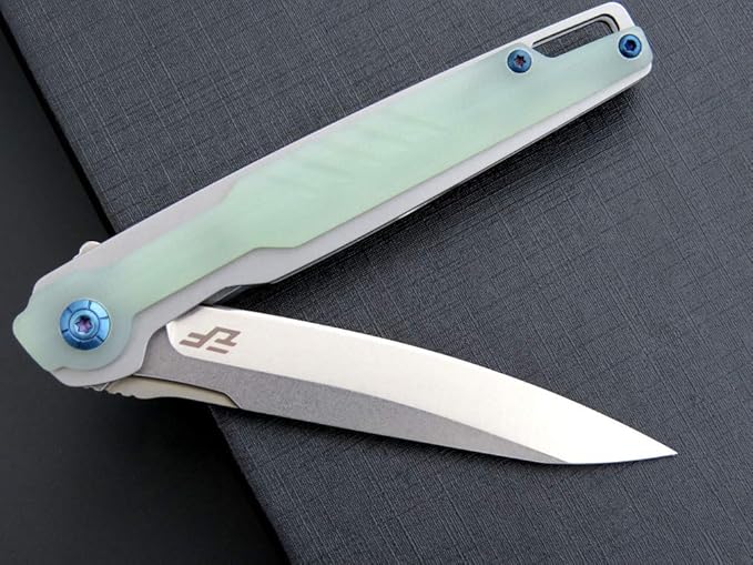 Eafengrow EF942 EDC Folding Knife, D2 Steel Blade Titanium Plating & G10 Handle,Pocket Clip with Frame Lock EDC Pocket Flipper Knife for Camping Hiking Survival Outdoor(Jade)