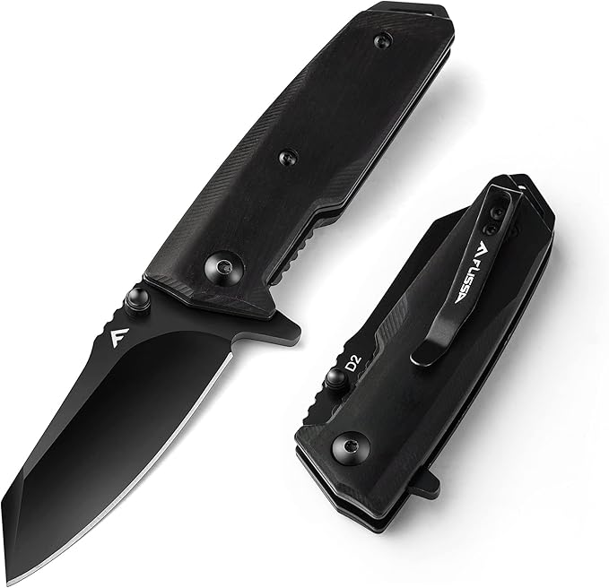 FLISSA Small Pocket Knife, 2-3/4" D2 Steel Blade, EDC Folding Knives, Ebony Wood Handle with Clip, Mini Knife with Liner Lock for Everyday Carry Camping Survival Hiking, Great Gifts for Dad