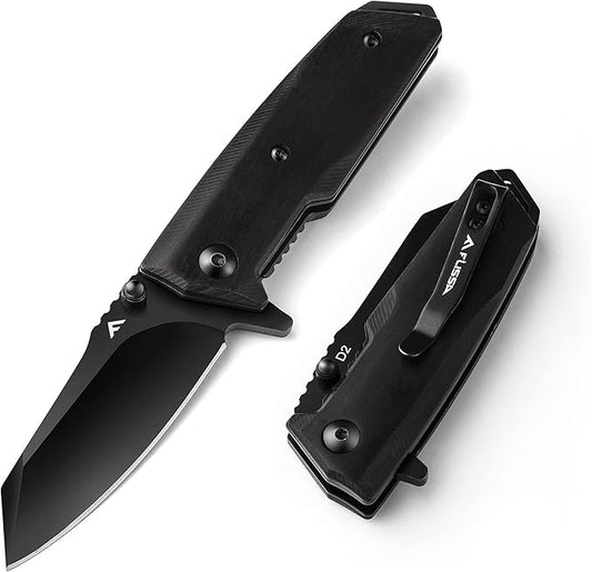 FLISSA Small Pocket Knife, 2-3/4" D2 Steel Blade, EDC Folding Knives, Ebony Wood Handle with Clip, Mini Knife with Liner Lock for Everyday Carry Camping Survival Hiking, Great Gifts for Dad