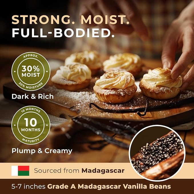 Gya Labs 10 Madagascar Vanilla Beans for Making Vanilla Extract, Baking - Grade A - 5-7 Inches (12 to 15 CM) long, Caviar Rich, Flavorful Fresh Pods